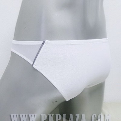 กางเกงในชาย Bikini สไตล์ใหม่ จาก X-Rock พื้นสีขาว ลายเส้นสีเทา ผ้าตาข่ายมีซีทรูช่วงต้นขาด้านหน้าและหลัง :A081