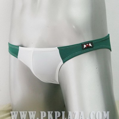 กางเกงในชาย Bikini สีขาว ตัดด้วยสีเขียว Sport เนื้อผ้า 95% Spandex COTTON 5% เนื้อผ้ายืดใส่สบายจาก :MB-812