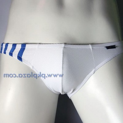 กางเกงในชายจาก X-Rock พื้นสีขาวผ้าตาข่าย คาดแถบข้างสีฟ้าผ้านิ่มใส่สบายสไตล์ :A119