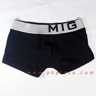 กางเกงในชาย M-I-G รุ่น Boxer Bold ขอบสีเทา ผ้าพื้นสีดำ 1 ตัว The Real Comfort ใส่สบาย Low Rise Trunk 93% :MIG-Boxer-Bold-BK