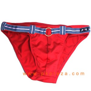 กางเกงในชาย Bikini สีแดง รุ่นเข็มขัดยางยืดมีห่วงตรงกลางเนื้อผ้า 95% Spandex COTTON 5% เนื้อผ้ายืดใส่สบายจาก :MB-849