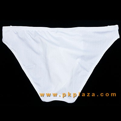 กางเกงในชาย Bikini ผ้า Spandex ยืดนิ่ม มีรูระบายหน้า-หลัง สีขาว ตัดขอบดำเทา สวมใส่แล้วกระชับ สบายตัว :A117