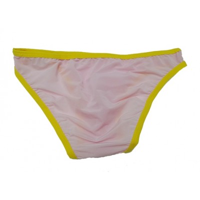 Bikini ซีทรูผ้ายืดเนื้อนิ่ม สีชมพูอ่อน ตัดขอบด้วยแถบเส้นสีเหลือง เป็นแนวซีทรูแนบเนื้อ วับแวม ให้ได้ลุ้น :MB-899-YL