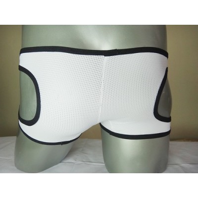 Boxer พื้นสีขาว ขอบดำ เว้าโคนขา Sexy มีรูระบายรอบด้าน ผ้า Cotton ผสม Spandex นิ่มยืดใสสบาย :MB-905-BK