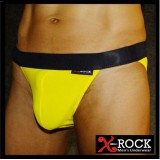  กางเกงในชาย X-Rock สไตล์แทงก้า เปิดหน้าขาเว้าสูง ด้านหลังเต็มก้น แถบเอวเป็นสายอีลาสติกขอบใหญ่ สีดำ ตัดกับเนื้อผ้าสีเหลือง...