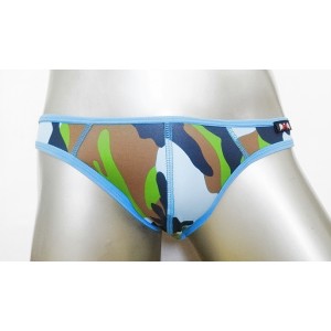 Bikini ลายทหาร โทนสีฟ้า ผ้าผสม Spandex ยืดตามตัวใส่สบาย สีสดใส เย็บตะเข็บคู่แข็งแรง สวมใส่สบาย :MB-915
