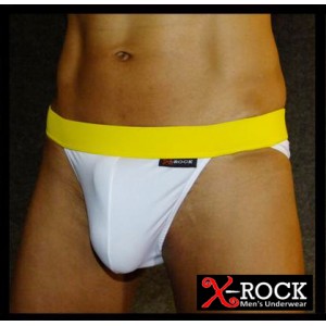 กางเกงในชาย X-Rock สไตล์แทงก้า สีขาว เปิดหน้าขาเว้าสูง ด้านหลังเต็มก้นแถบเอวเป็นสายอีลาสติก :T607