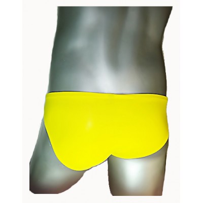 กางเกงในชาย Bikini สไตล์ใหม่ จาก X-Rock พื้นสีเหลือง แถบข้างซ้ายมีลายเส้น 3 แถบ สีขาว ดำ :A086