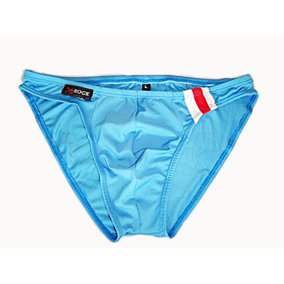 กางเกงในชาย Bikini สไตล์ใหม่ จาก X-Rock พื้นสีฟ้า แถบข้างซ้ายมีลายเส้น 3 แถบ สีขาว ดำ :A088