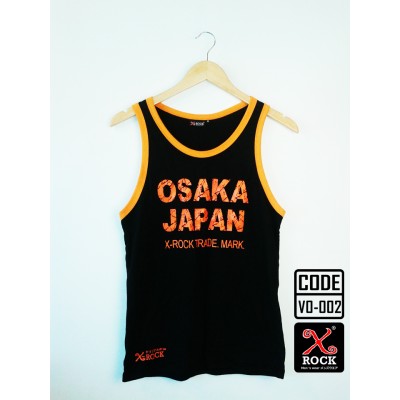 เสื้อกล้ามพื้นดำ X-ROCK ขอบส้ม สกรีน OSAKA JAPAN สีส้ม 
Cotton Comfort ผลิตจากเส้นใยฝ้ายธรรมชาติ :VO-002