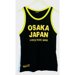 เสื้อกล้ามพื้นดำ X-ROCK ขอบเหลือง สกรีน OSAKA JAPAN สีเหลือง 
Cotton Comfort ผลิตจากเส้นใยฝ้ายธรรมชาติ :VO-005