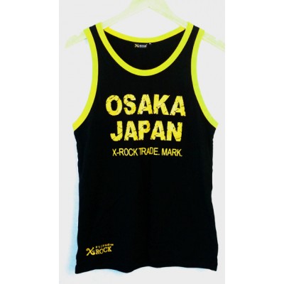 เสื้อกล้ามพื้นดำ X-ROCK ขอบเหลือง สกรีน OSAKA JAPAN สีเหลือง 
Cotton Comfort ผลิตจากเส้นใยฝ้ายธรรมชาติ :VO-005