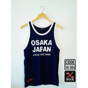 เสื้อกล้ามพื้นน้ำเงิน X-ROCK ขอบขาว สกรีน OSAKA JAPANCotton Comfort ผลิตจากเส้นใยฝ้ายธรรมชาติ :VO-004