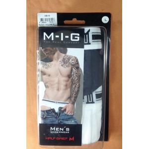 กางเกงในชาย M-I-G เอ็มไอจี มาใหม่รุ่น Half Brief  M1 กล่อง มี 2 ตัว ประกอบด้วย สีขาว 1 ตัว และ สีดำ 1 :MIG-HB-M