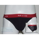  กางเกงในชาย M-I-G (เอ็มไอจี) แทงก้าสีดำ ขอบยางยืดสีแดง M-I-G Tanga เนื้อผ้า spandex 