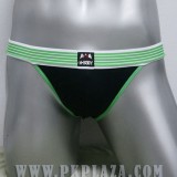  กางเกงในชาย Bikini สีดำ-ตัดขอบเอวสีเขียว เนื้อผ้า 95% Spandex ,COTTON 5% เนื้อผ้ายืดใส่สบายจาก M-Body 
