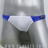  กางเกงในชาย Bikini สีขาว ตัดด้วยสีฟ้า Sport เนื้อผ้า 95% Spandex ,COTTON 5% เนื้อผ้ายืดใส่สบายจาก M-Body 