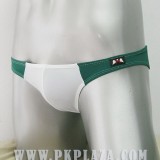  กางเกงในชาย Bikini สีขาว ตัดด้วยสีเขียว Sport เนื้อผ้า 95% Spandex ,COTTON 5% เนื้อผ้ายืดใส่สบายจาก M-Body 
