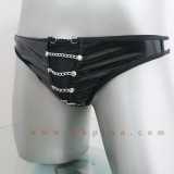    Bikini sexy   สีดำ ผ้ามัน ด้านหน้ามีโซ่คล้อง ด้านหลังเว้าเอว เซ็กซี่ 