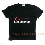  เสื้อยืด สีดำ Just Finished ใส่สบายๆ ผ้า Cotton แท้ใส่สบาย ดีไซน์เทห์ คอ V 