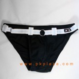  กางเกงในชาย Bikini สีดำ รุ่นเข็มขัดยางยืดมีห่วงสีเงินตรงกลาง เนื้อผ้าลายฉลุ 95% Spandex ,COTTON 5%...