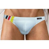  กางเกงในชาย Bikini สไตล์ใหม่ จาก X-Rock พื้นสีขาว แถบข้างขวามีลายเส้น 3 สี เหลือง แดง ดำ...