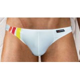  กางเกงในชาย Bikini สไตล์ใหม่ จาก X-Rock พื้นสีขาว แถบข้างขวามีลายเส้น 3 สี เหลือง แดง ส้ม...