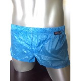  Boxer Short จาก X-Rock พื้นสีฟ้า ขอบข้างแถบสีขาว เอวต่ำ ขาสั้น สูงเพียงหนึ่งคืบ ผ้า UV Gelanots...